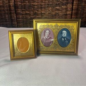 Two Gold Photo Frames W/ Embossed Tin Inner Frame